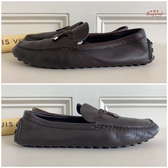 Authentic Louis Vuitton Brown Leather Drivers Logo Bow Slip On Loafers Size 10 main image 5